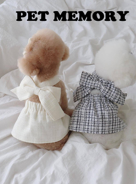 INS新款马尔济斯秋冬衣服比熊泰迪小香风名媛蝴蝶结宠物猫咪裙子