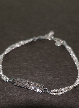 天然香槟钻石与手打细银珠手链