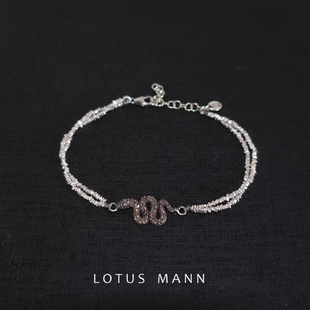 天然香槟钻石与手打细银珠手链灰钻绿色蓝宝石