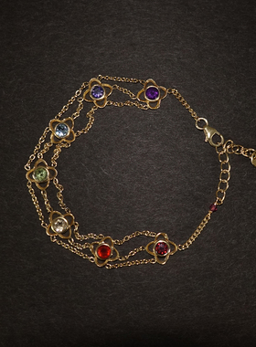 繁花.七脉.彩色宝石银镀金手链