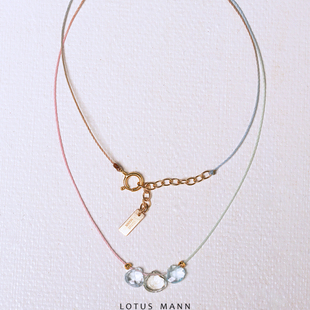 晶莹剔透.三颗宝石水滴 迷你草莓晶与银珠细绳项链 甜蜜蜜.