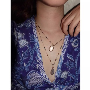 限量蓝色系.藤蔓蓝玉髓黄紫水晶钛晶海蓝宝切割红宝石编绳项链