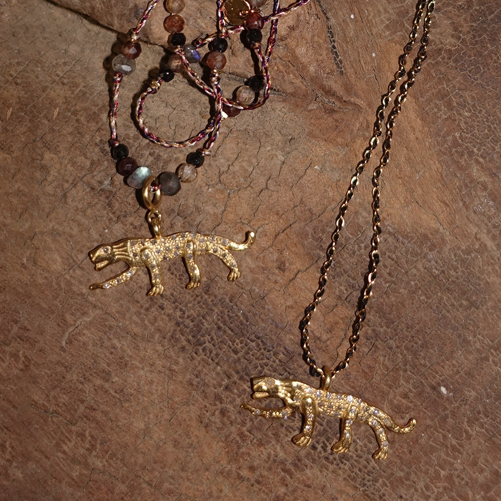 灵迹.猎豹.钻石镶银镀金吊坠可调节天然石项链 两款