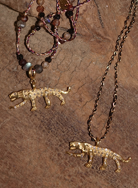 灵迹.猎豹.钻石镶银镀金吊坠可调节天然石项链 两款