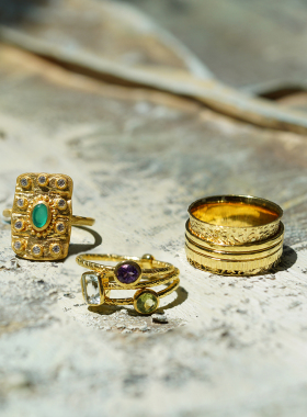 海之境 多层手工银镀金 叠配戒指 工匠系列