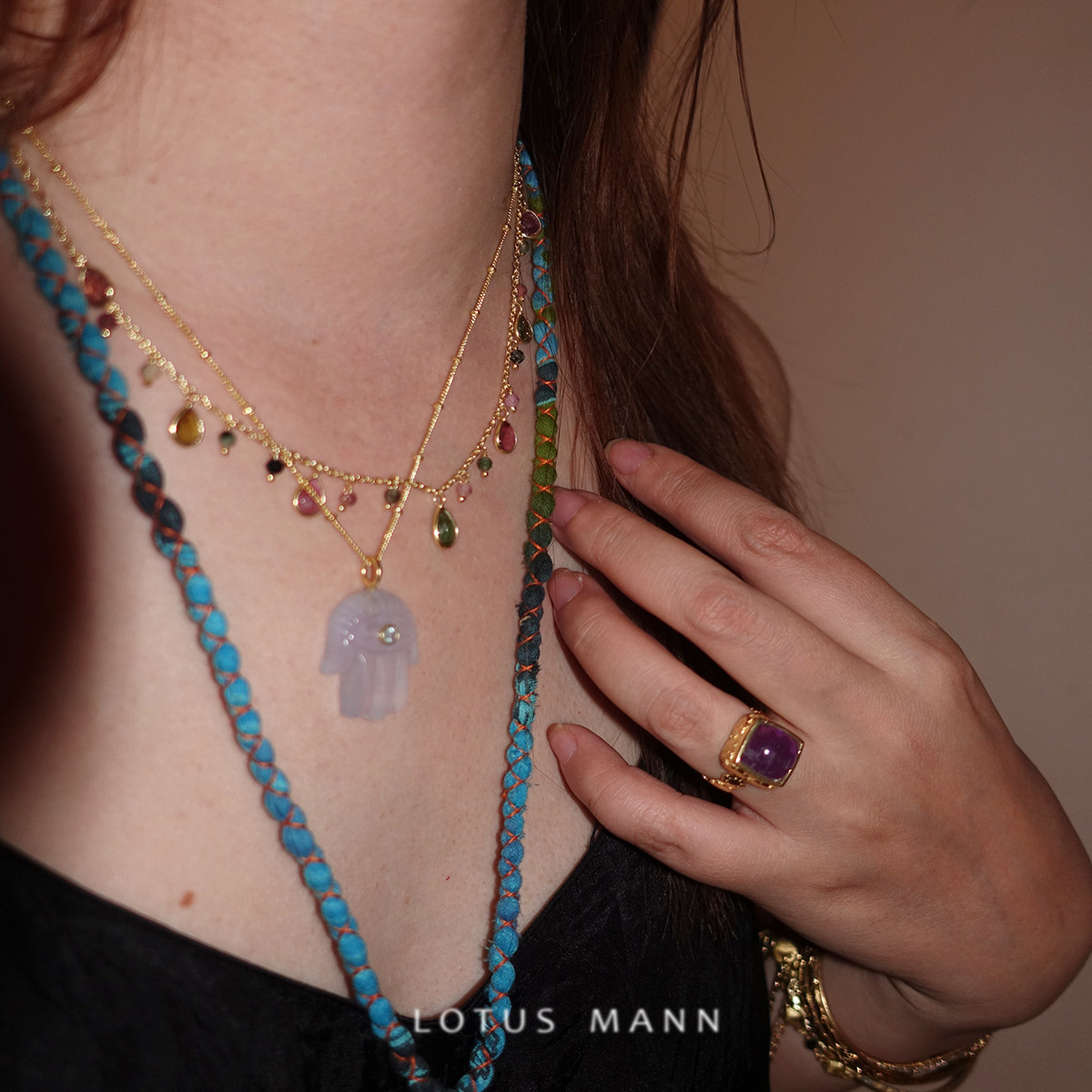 花朵紫泡芙.紫黄水晶 拉长石 古董造型戒指 二月生辰