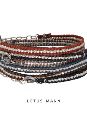 Antique singles新季复古皮绳手打银珠单圈Lotus Mann百搭细银