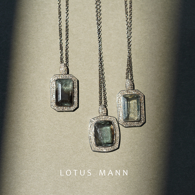 凌晨的海.宝石级苔藓海蓝宝群镶天然钻纯银项链