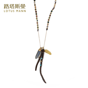 路塔斯曼天然花色玛瑙半宝石拉长石吊坠羽毛项链颈链小众设计
