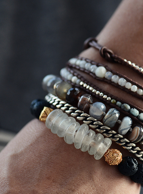 多色非洲贸易灰色琉璃鎏金手链 Lotus Mann路塔斯曼