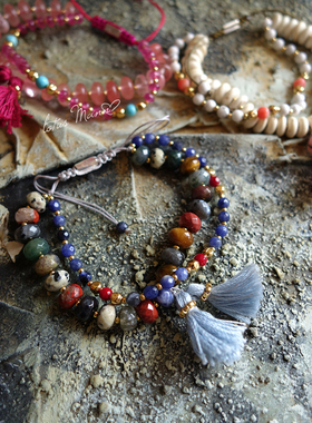 18k编织蓝纹石镀金流苏手链