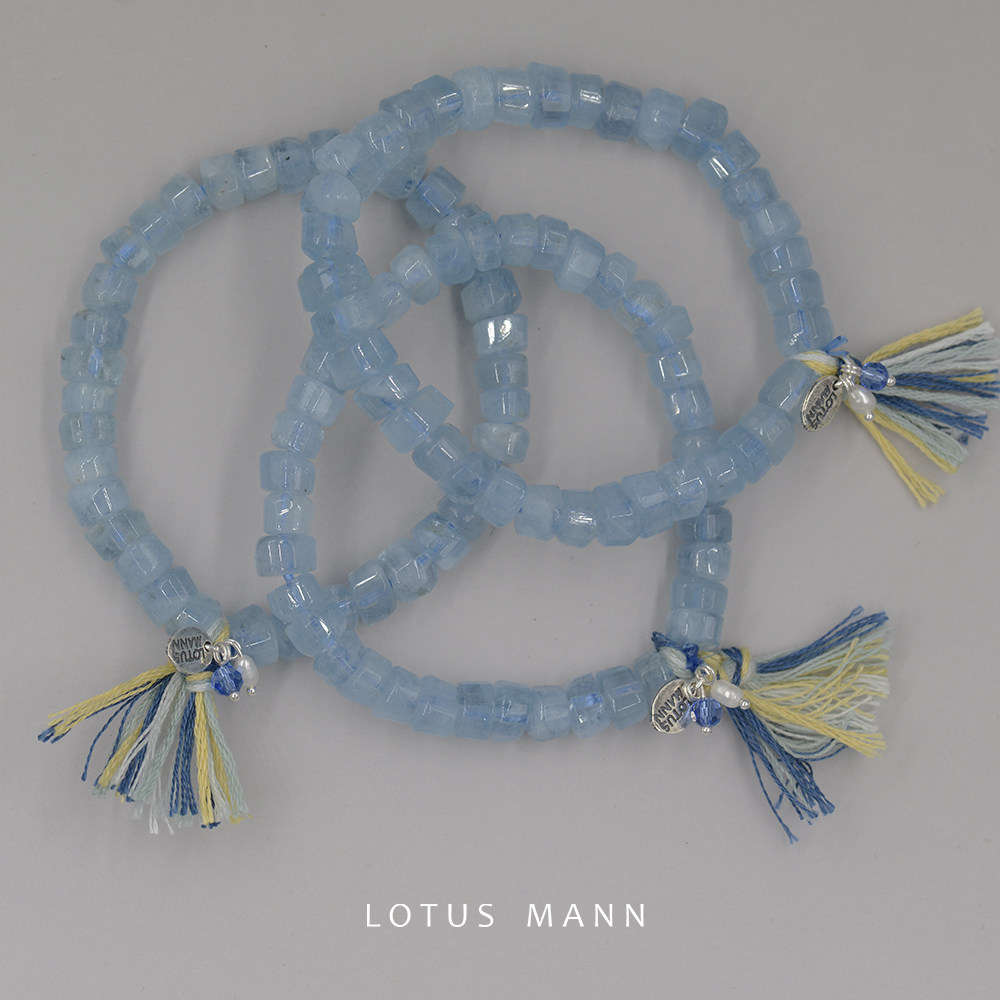 路塔斯曼 切面碟珠天然海蓝宝小流苏限量手链水晶生日礼品情侣