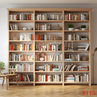 新款 主播直播背景布书房书架书柜3d立体网红简约仿真直播背景墙画