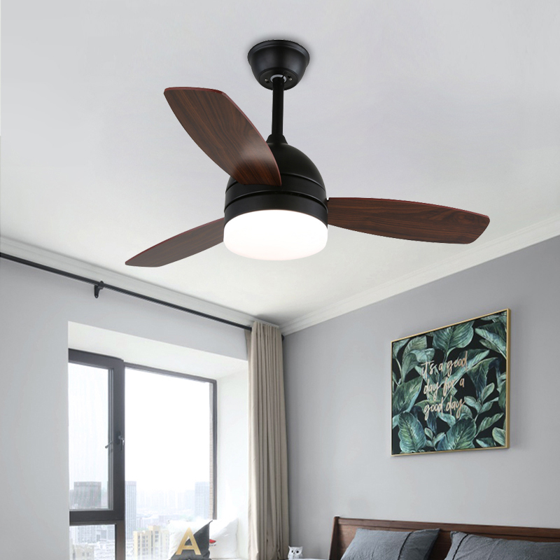 马卡龙风扇灯吊扇灯具北欧简约现代卧室餐厅家用木叶带电扇的吊灯