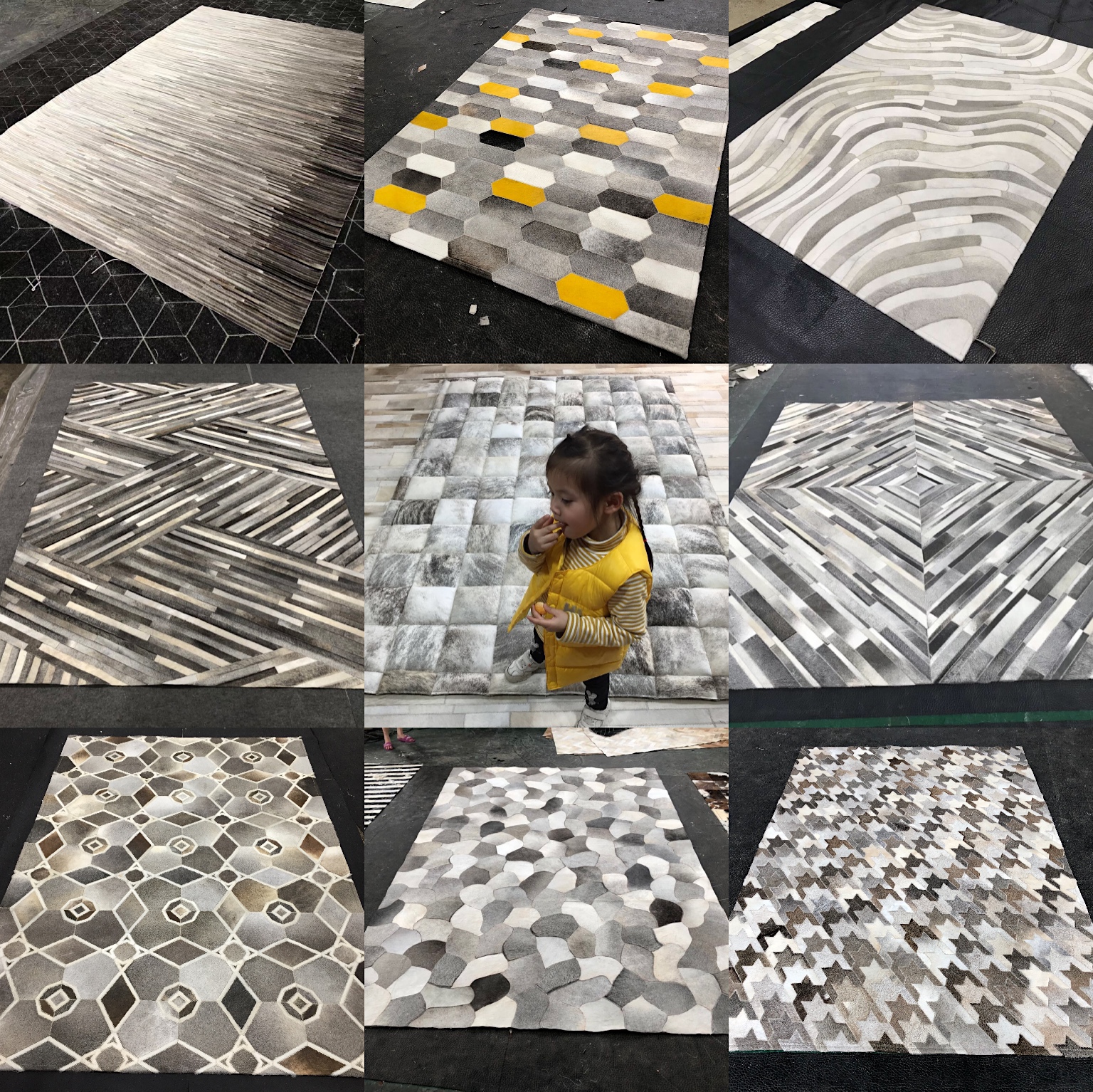 北欧现代轻奢灰色真牛毛皮拼接地毯家用客厅卧室设计师耐脏茶几垫