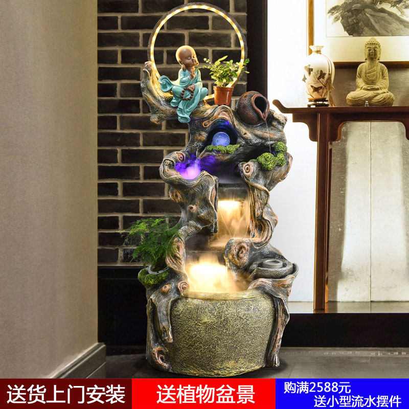 中式流水喷泉加湿器乔迁水景小和尚沙弥风水轮客厅装饰品落地摆件在类目 家居饰品, 摆件中 - 来自Buy2taobao.com提供专业的淘宝代购服务