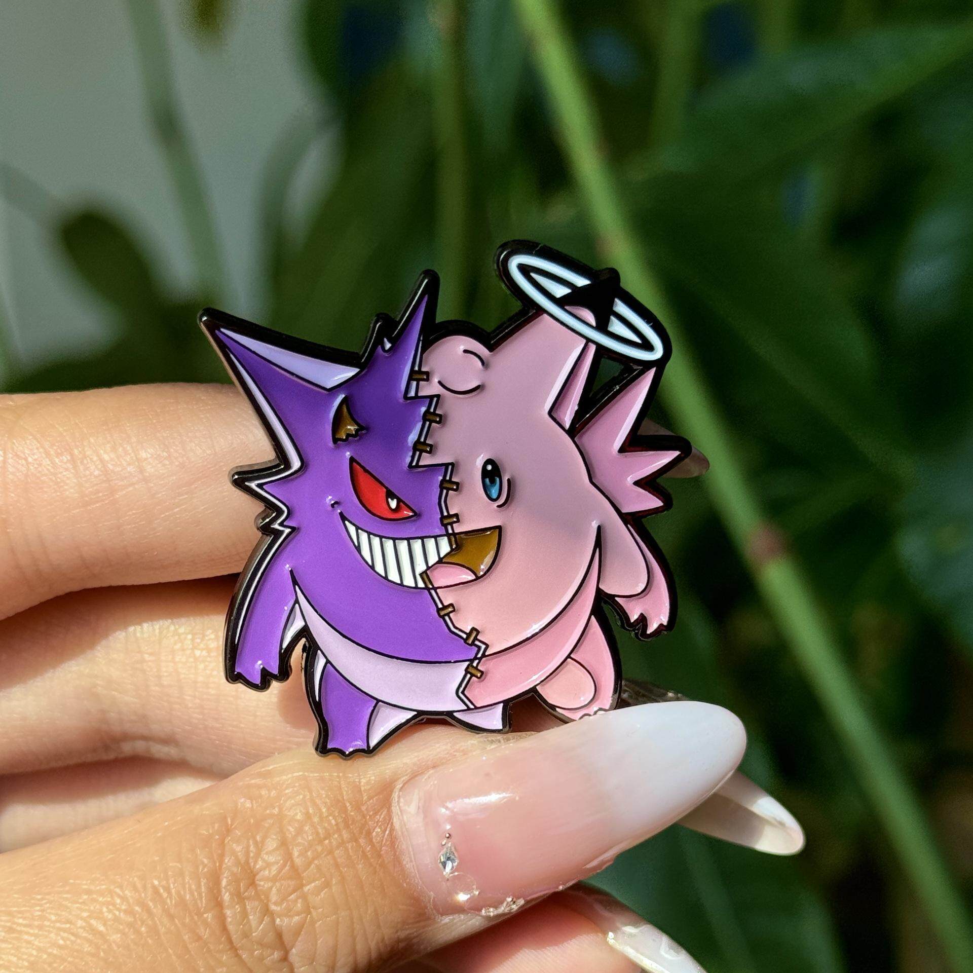 耿鬼胖丁小恶魔天使精灵胸针 耿鬼金属徽章 可爱动漫书包配饰pin