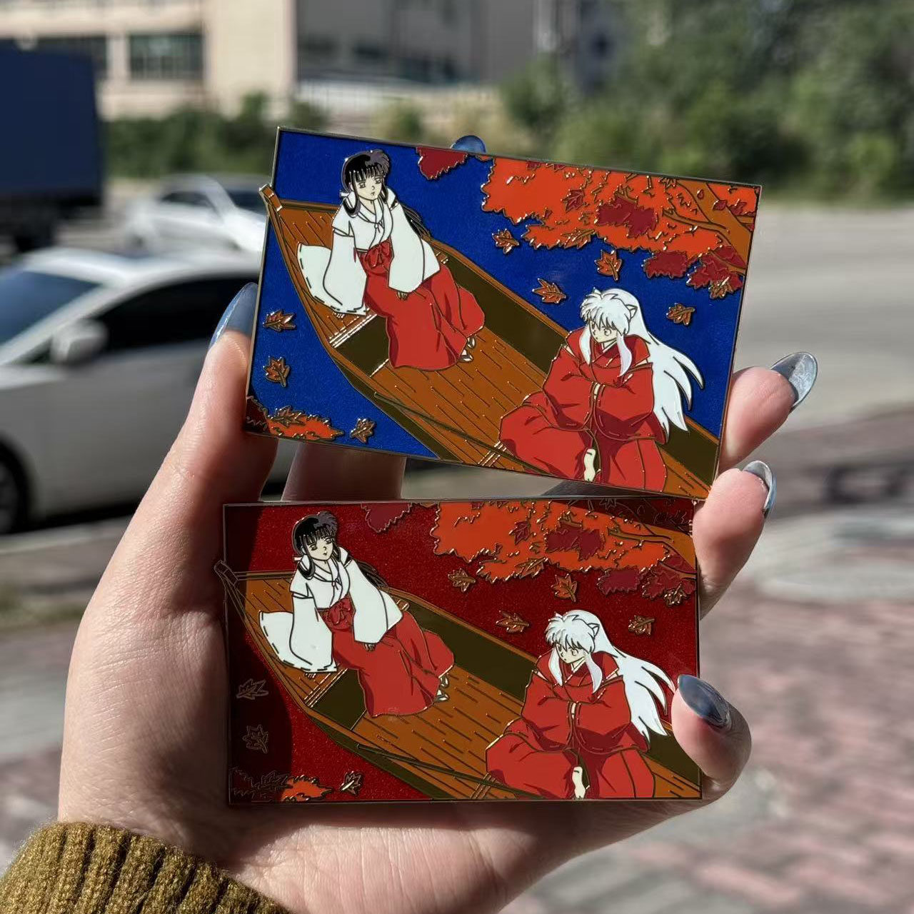 动漫周边犬夜叉胸针 桔梗和犬夜叉珐琅金属徽章书包装饰pin