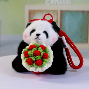 成都基地同款可爱手捧花花熊猫挂件公仔包包挂饰毛绒玩具特色礼品