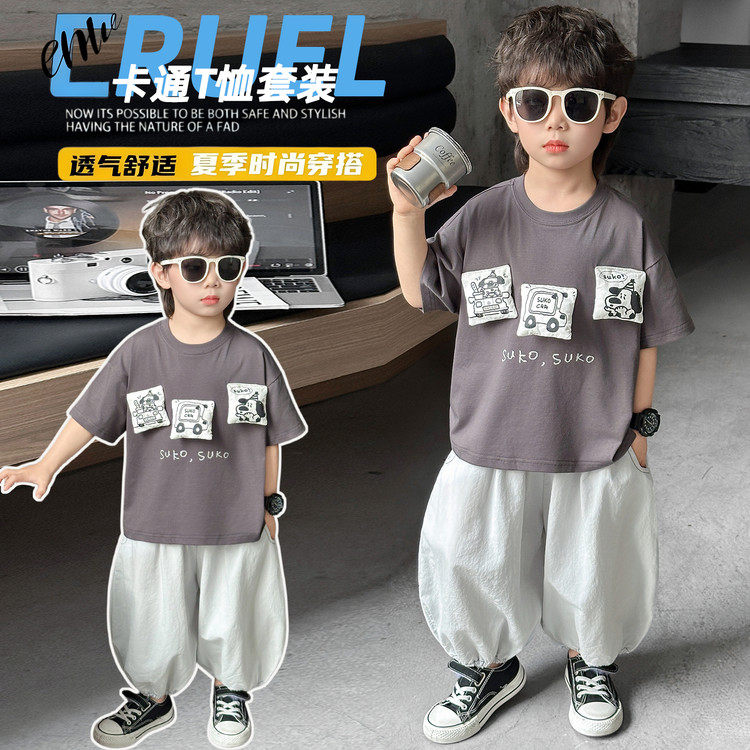 男童夏装2026新儿童夏季休闲短袖T恤长裤1-3一5岁7中小童帅气套装