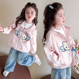 女童KT猫防风衣2025新款 时髦外套女宝宝运动休闲连帽上衣潮 儿童装