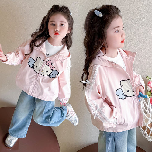 女童kt猫连帽防风外套2025新款