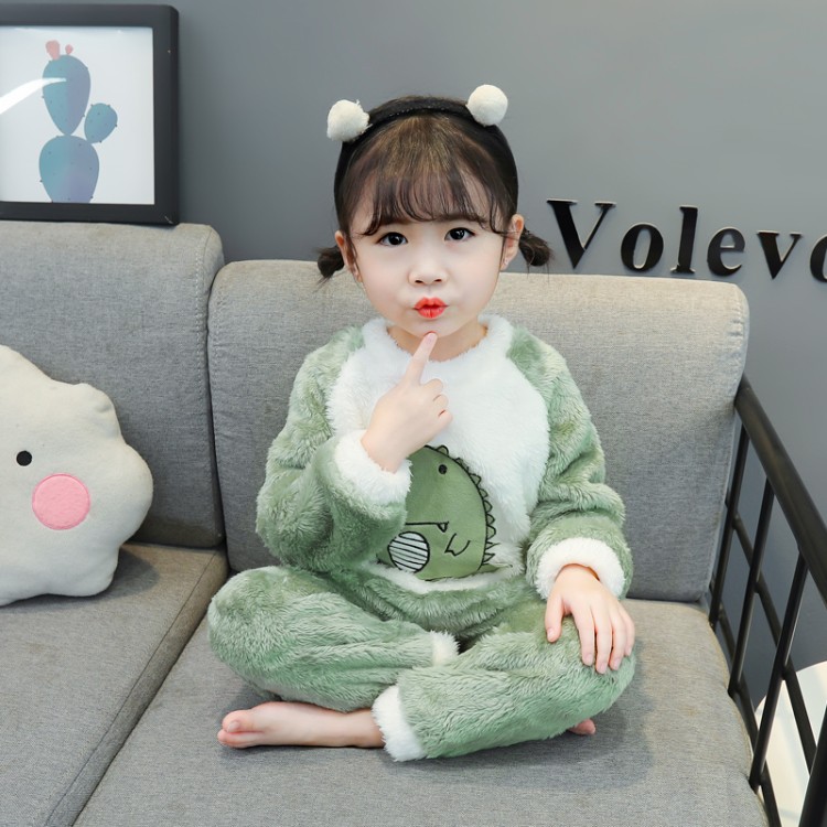 儿童法兰绒睡衣套装女童珊瑚绒
