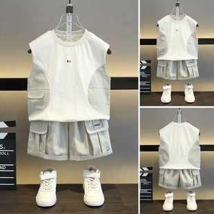 男童夏装套装2025新款儿童装背心工装裤男宝宝网红夏款两件套装潮