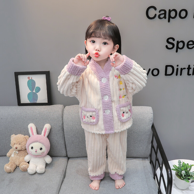 儿童新款婴幼儿秋冬装分体法兰绒睡衣1-3岁半4女宝宝珊瑚绒家居服