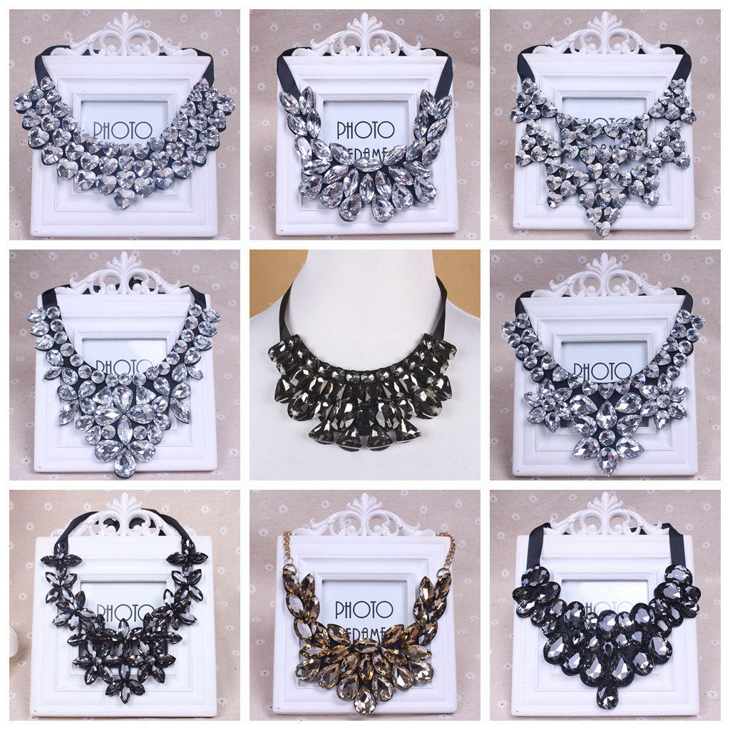 GLASS FALSE COLLAR CLAVICLE CHAIN CLOTHING ACCESSORIES EUROPEAN AND AMERICAN SIMPLE RETRO DECORATION HANGING CHARM SWEATER CHAIN SHORT NECKLACE