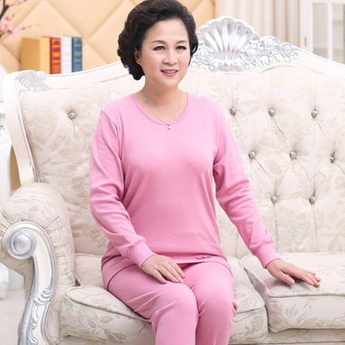 纯棉秋衣秋裤套装老人女中老年宽松加大码加肥全棉毛衫裤薄款内衣