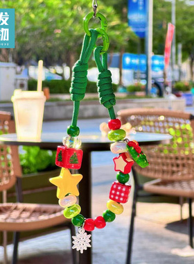 手作圣诞限定绿色挂饰手工可爱串珠手机链ccd挂绳相机挂件