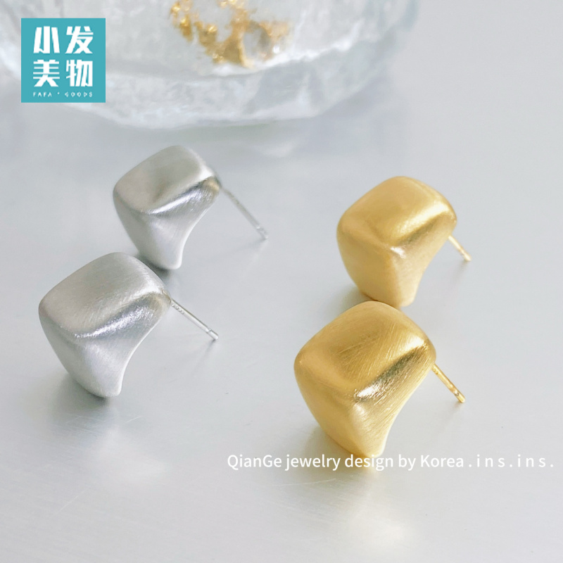 小众简约冷淡风方形耳钉s925