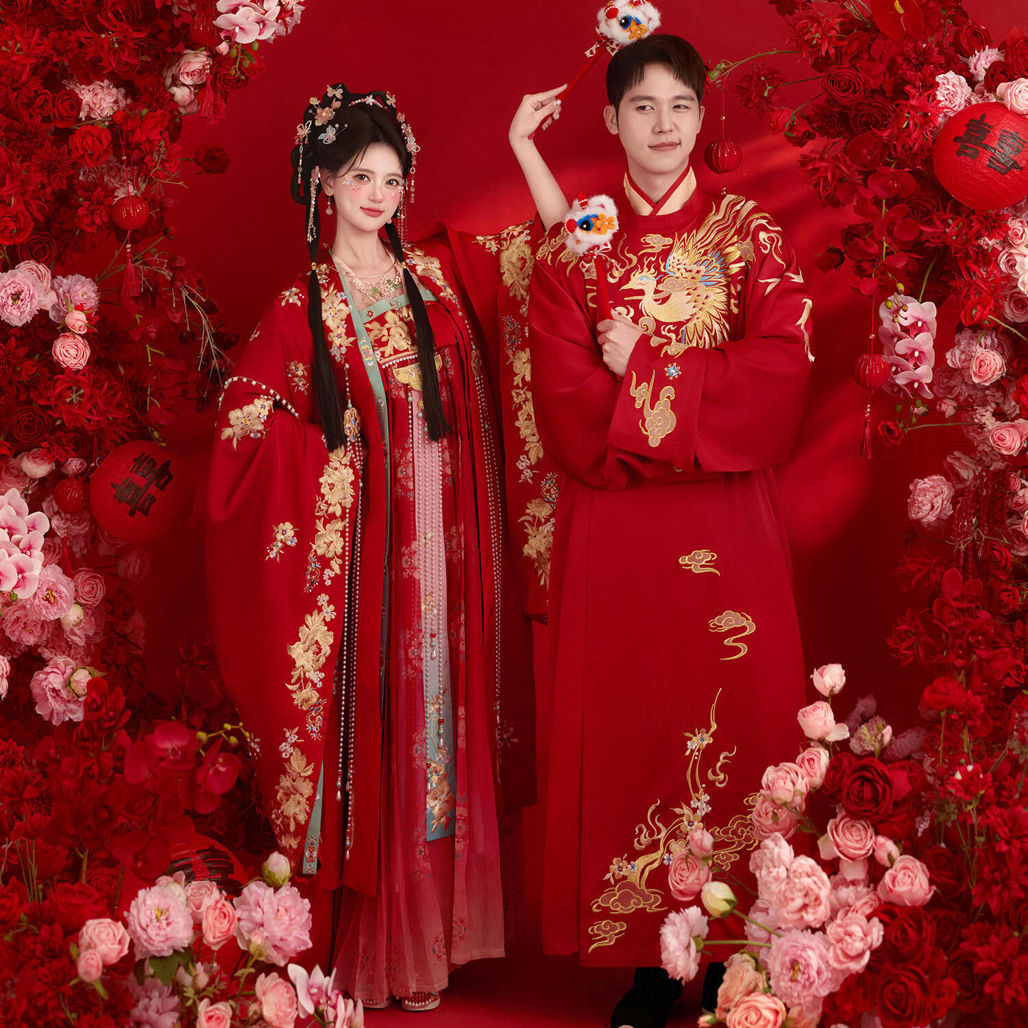 唐制汉服婚服新款情侣俏皮重工红色重工刺绣中式嫁衣明制婚服套装