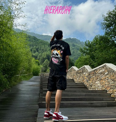 HIERARCHY/统治集团面料纯棉圆领短袖T恤篮球美式简约印花情侣T