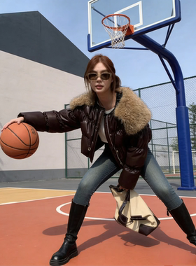 Awake girl美少女品牌新款羽绒服女短款白鸭绒运动个性夹克外套