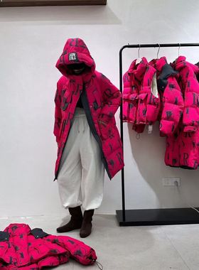 Awake girl美少女潮牌立领连帽花色撞色加厚保暖白鸭绒羽绒服外套