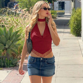 欧美女装 Women 2026后背镂空流苏吊带上衣 Camisole Top Tassel