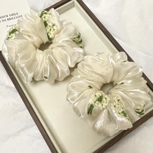 韩版温柔欧根纱刺绣花朵大肠发圈