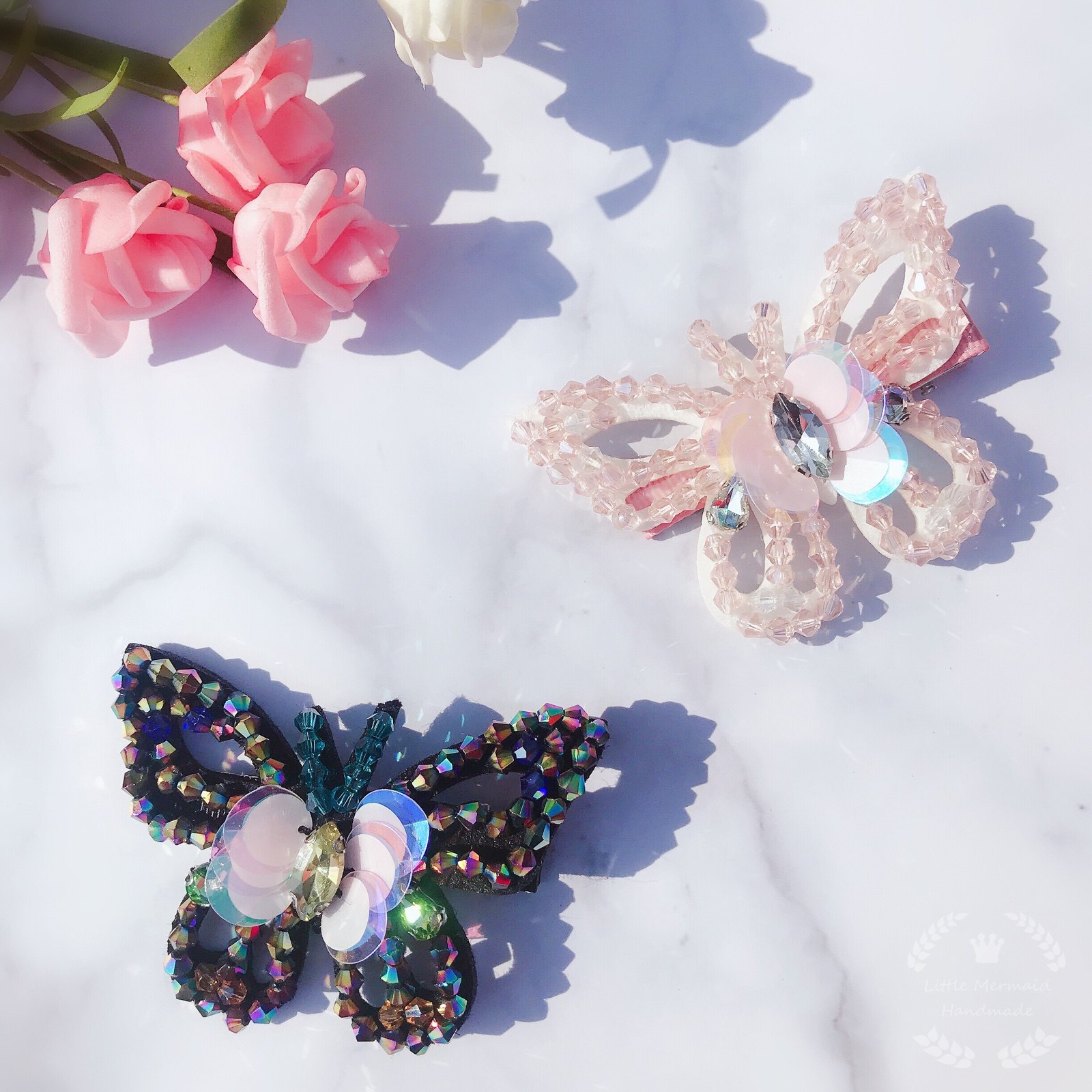 小人鱼手作重工幻彩钉珠蝴蝶发夹亲子发饰女童头饰少女边夹顶夹仙,饰品/流行首饰/时尚饰品新,发饰,淘宝优惠券,粉丝福利购,淘宝优惠卷