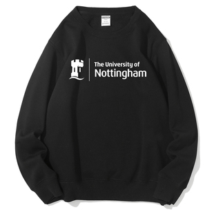 UoN诺丁汉大学圆领加绒卫衣校服套头宽松秋冬酒红色定制