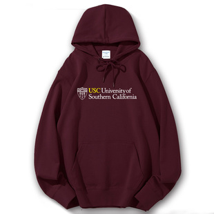 USC美国南加州大学校服卫衣套头连帽欧美简约学生秋冬季加绒外套