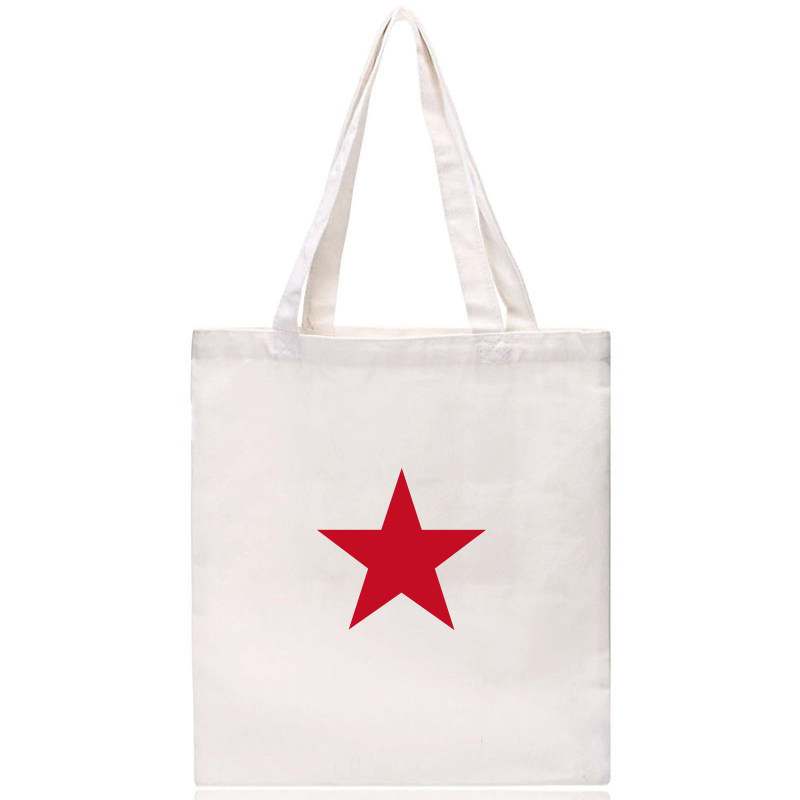 新品红五角星帆布袋单肩手提拉链帆布包柔软男女纪念品文艺小方包