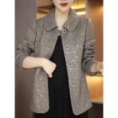 外套中年女春秋装 中老年妈妈秋季 西装 时尚 洋气呢子上衣小香风 新款