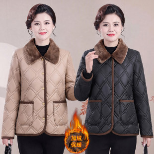 妈妈冬装加绒保暖轻薄棉服外套中老年女秋冬款棉衣洋气小棉袄
