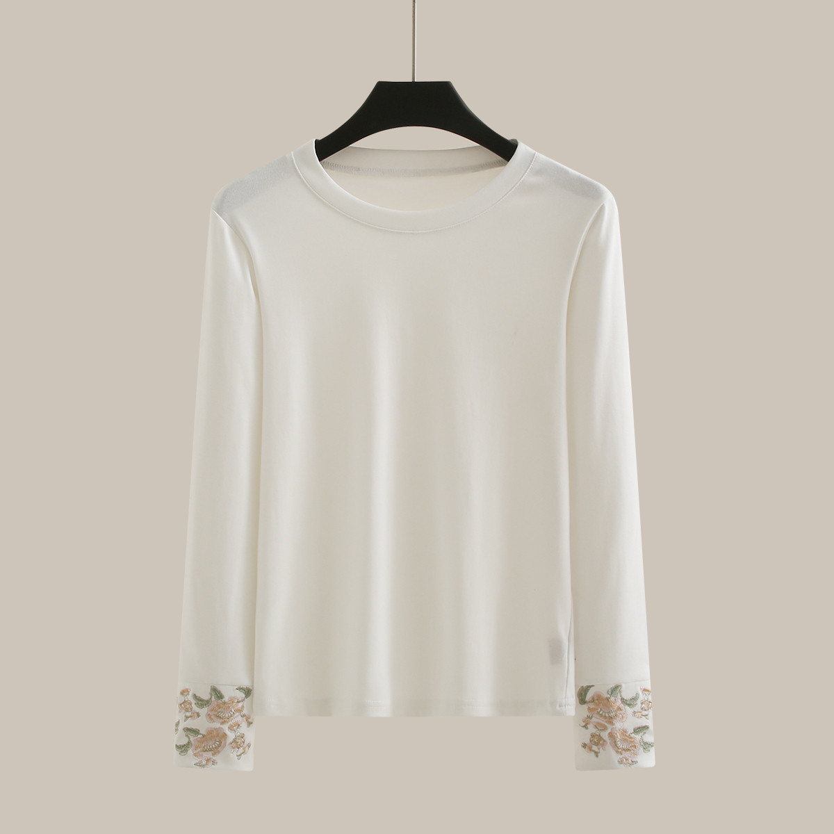 2025早春女装国风新中式白色刺绣拼接长袖纯棉T恤内搭打底衫上衣,女装/女士精品,T恤,淘宝优惠券,粉丝福利购,淘宝优惠卷
