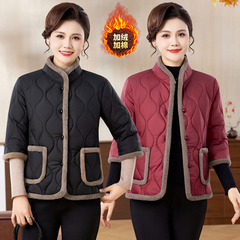 秋冬装七分袖加绒加厚碎花棉袄立领中袖小棉衣棉服坎肩马夹外套