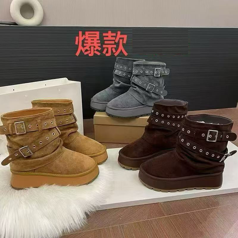 冬季羊羔毛保暖厚底马丁女短靴