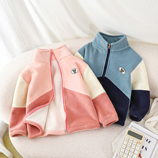 儿童奥利绒加厚外套中小童加绒卫衣男童女童开衫立领秋冬休闲上衣