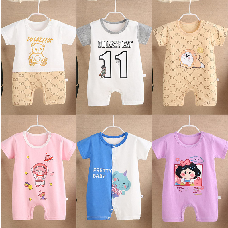 2023婴幼儿爬服纯棉夏季新款韩版男宝宝薄款女短袖儿童连体衣哈衣